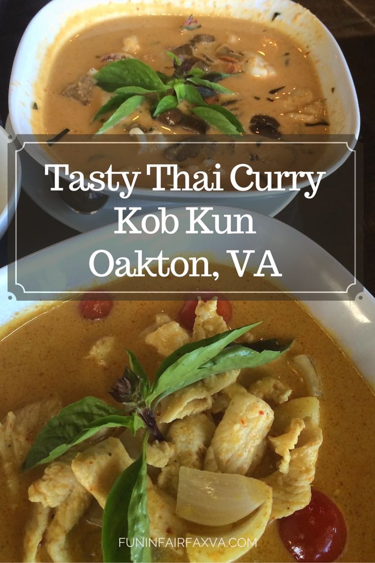 Kob Kun, a Thai restaurant at the corner of Hunter Mill and Chain Bridge in Oakton, Virginia has a lovely atmosphere and very tasty curry.