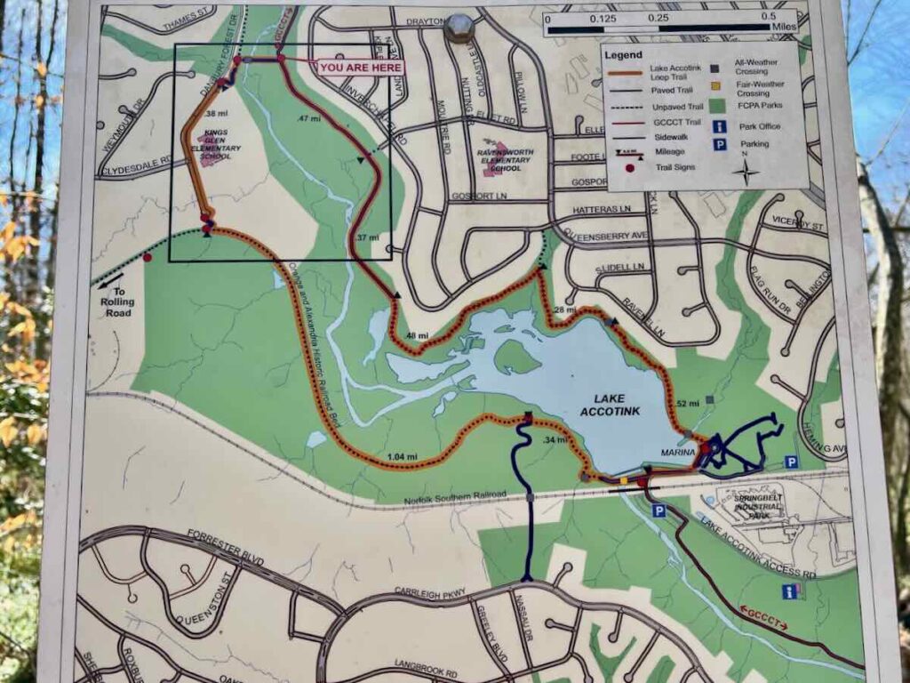 Lake Accotink Trail Map in Springfield Virginia