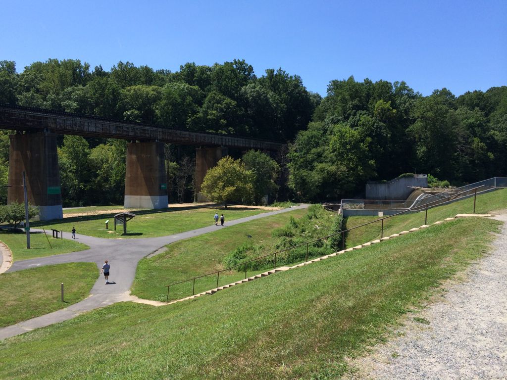 View from the Dam at Lake Accotink Park of the Train Trestle and Paved Trail 