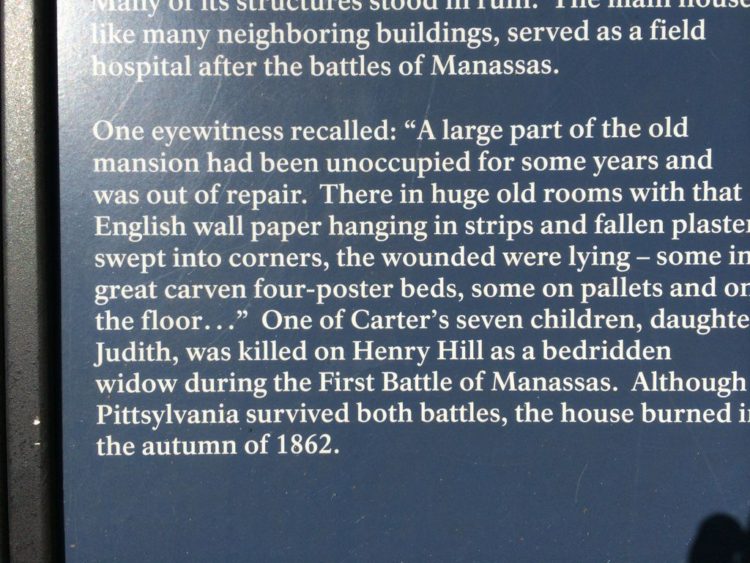 Pittsylvania sign describes wounded in the Pittsylvania mansion