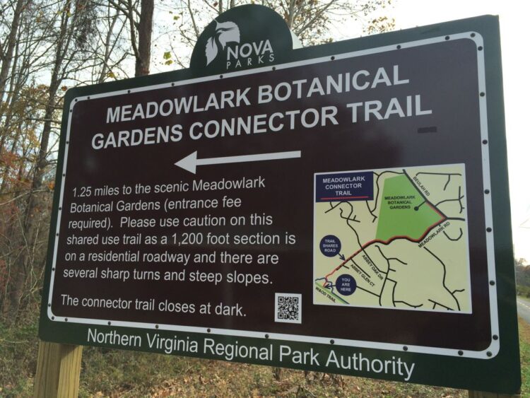 Meadowlark Connector Trail sign on the W and OD bike trail