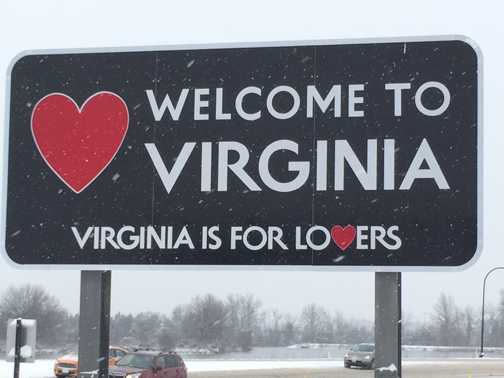 Welcome to Virginia Sign at Virginia airports and borders