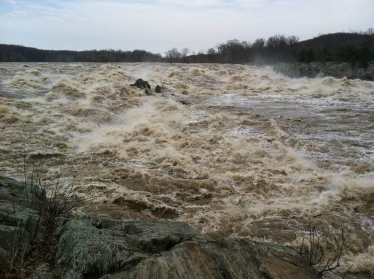 L'acqua alta al Great Falls Park Virginia nel marzo 2011