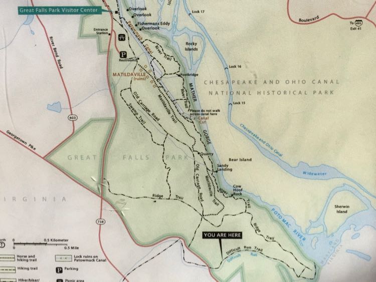 Great Falls loop hike map showing Difficult Run