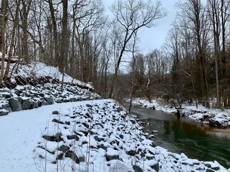 Entrance to the Difficult Run trail on a snowy day