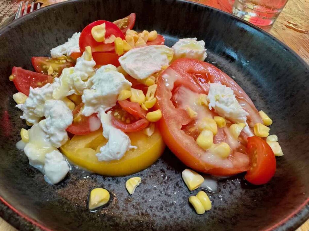 Caboose Brewing Company Tomato, Corn, and Burrata Salad in Vienna VA