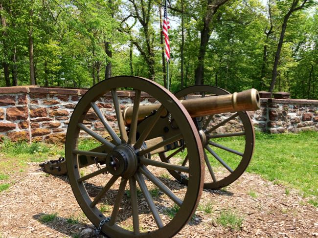 Cannon and cemetery wall at Ball's Bluff Battlefield Park in Leesburg Virginia