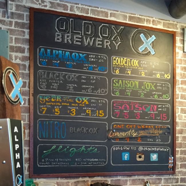 Old Ox Brewery beer list