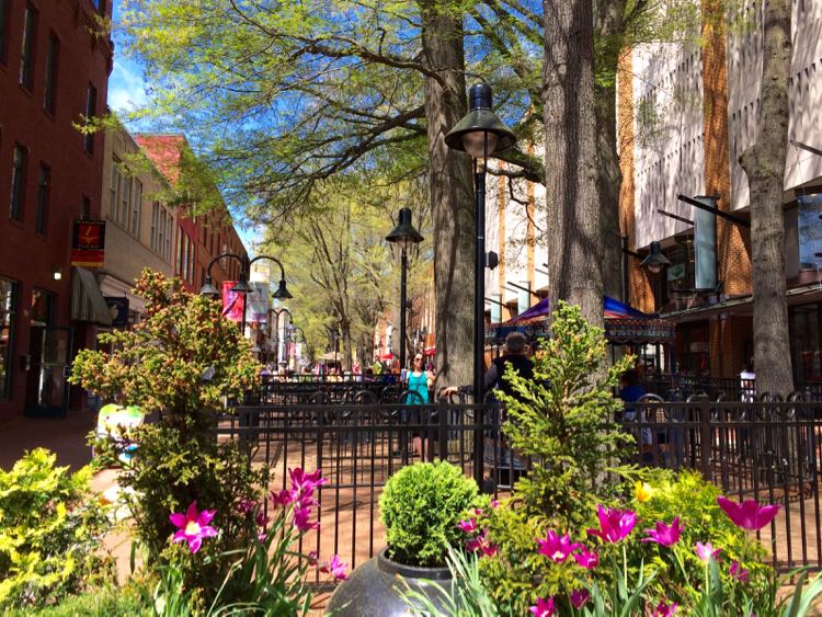 Downtown pedestrian mall in Charlottesville Virginia