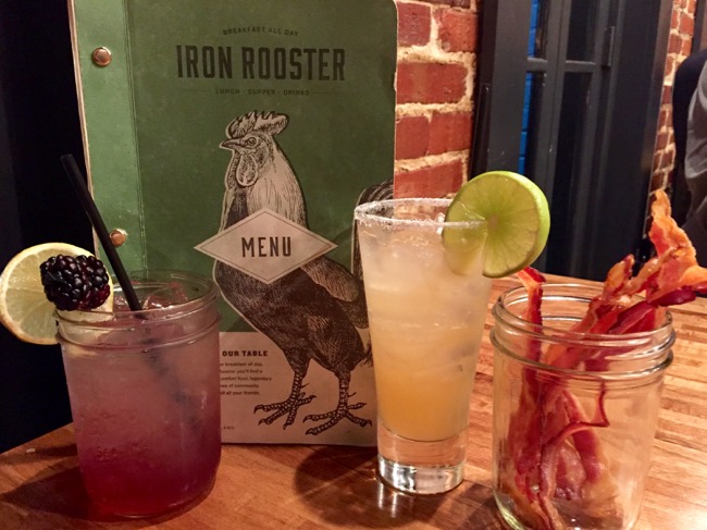 Drinks and bacon at Iron Rooster