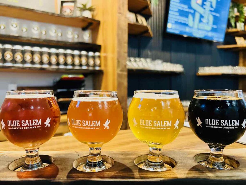 Beer flight at Old Salem Brewing in Downtown Roanoke VA