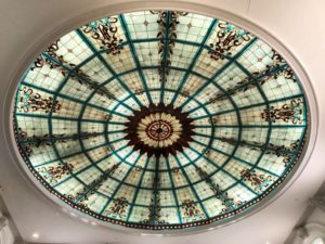Palm Court stained glass ceiling at the Jefferson Hotel Richmond VA