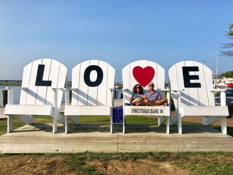 Giant Adirondack chairs are the base for the Chincoteague Island LOVEwork