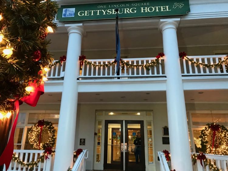 Gettysburg Hotel decorated for the Christmas season.