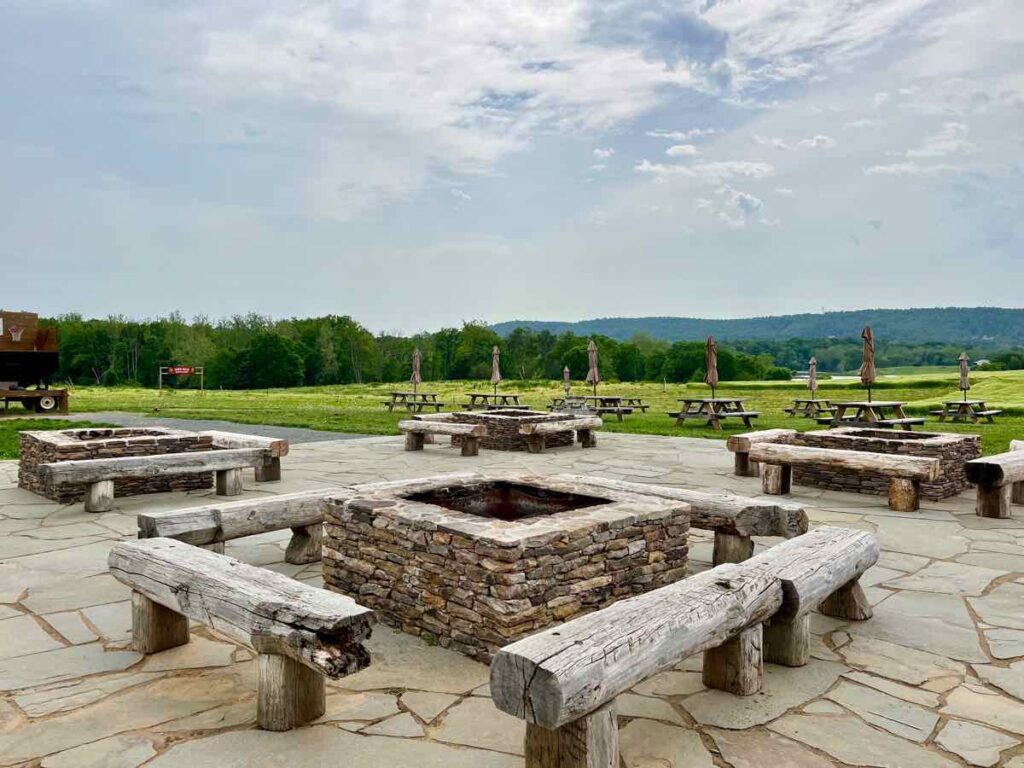 Fire Pits and Tables on the Patio at Harvest Gap Brewery in Purcellville VA