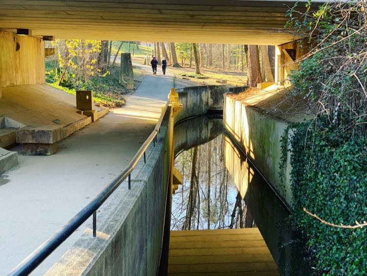 The North Shore Underpass at Lake Anne in Reston is decorated with concrete sculptures