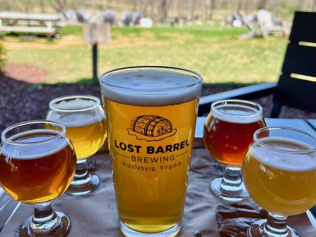 A selection of craft beer at Lost Barrel Brewing, one of the best breweries on the LoCo Ale Trail in  Middleburg, Northern Virginia