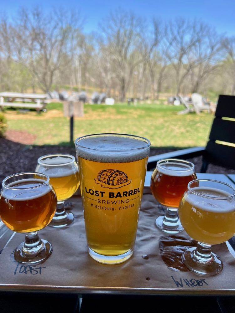 Beer flight at Lost Barrel Brewing in Middleburg Virginia on the LoCo Ale Trail