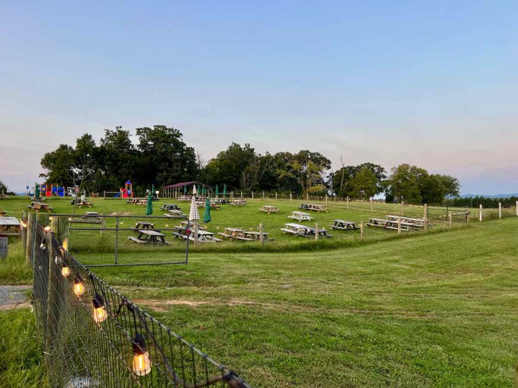 The Outdoor Space at Vanish Brewing in Leesburg Virginia has a great view of the Loudoun County countryside