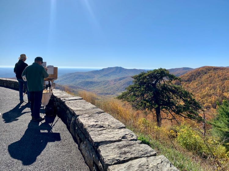 Artists capture the fall foliage at Pinnacles Overlook in Shenandoah National Park.