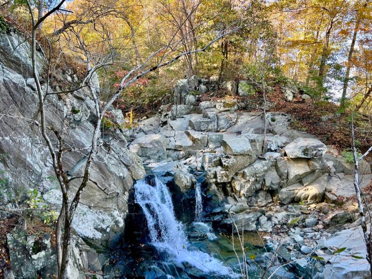 Rocks surround the waterfall at Scotts Run in Northern VA