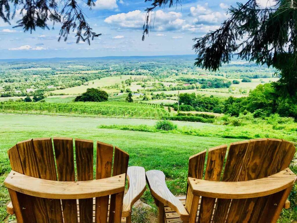 Adirondack Chairs and View at Dirt Farm Brewing in Bluemont Virginia