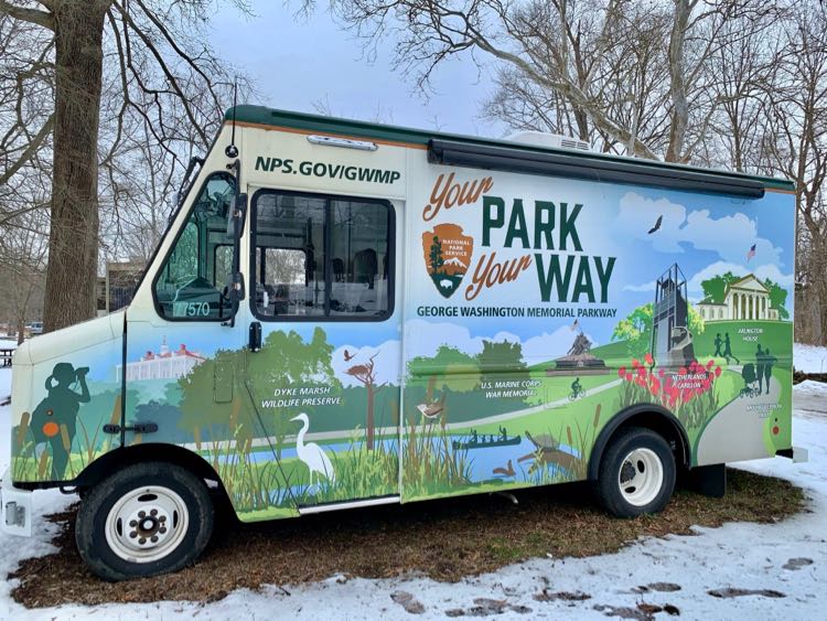 The George Washington Parkway Mobile Center visits stops managed by the National Park Service.