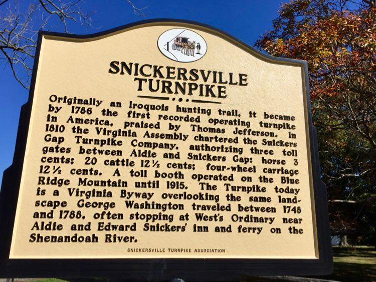 Snickersville Turnpike historical sign