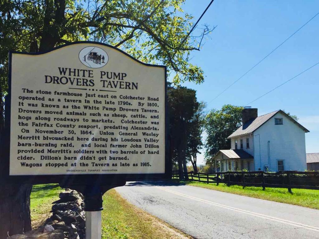 White Pump Drovers Tavern Historical Marker on the Snickersville Turnpike, a Scenic Drive in Loudoun County Virginia