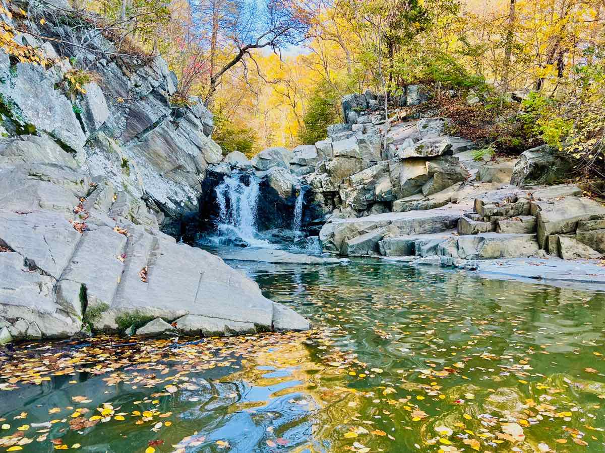 Scotts Run Waterfall Hike Surrounded by Colorful Fall Foliage