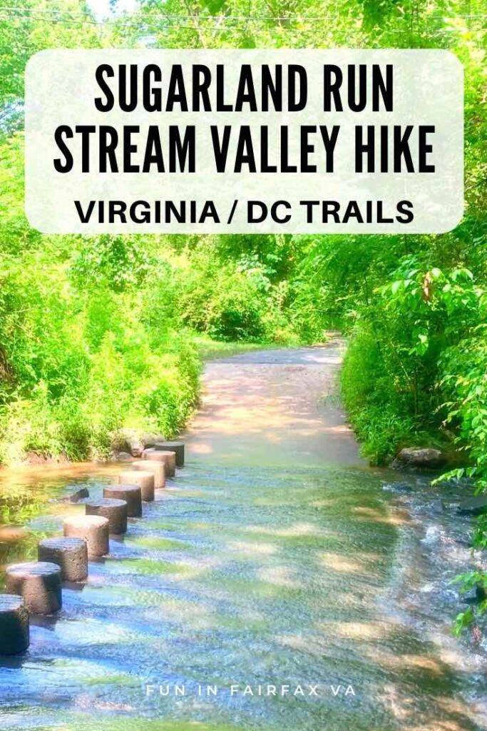 Enjoy an easy, shady Sugarland Run hike or bike outing on a paved stream-side trail in Reston and Herndon Virginia perfect for families.