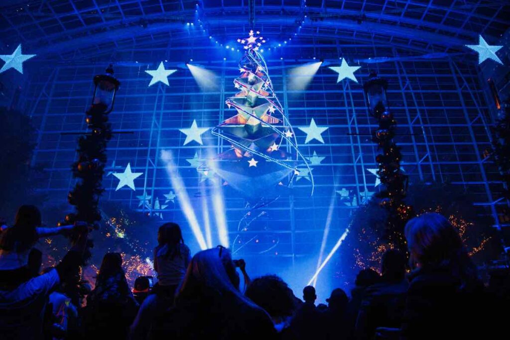 A Christmas Tree and Laser Lights are Part of the Dazzling Holiday Light Show at Gaylord National Resort, Photo by Chris Militzer