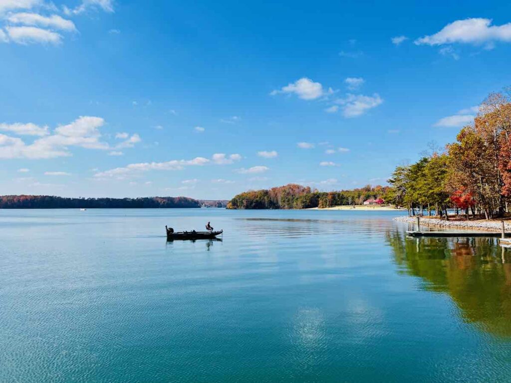 Fisherman on Smith Mountain Lake, a popular spot for Outdoor Activities Near Roanoke Virginia