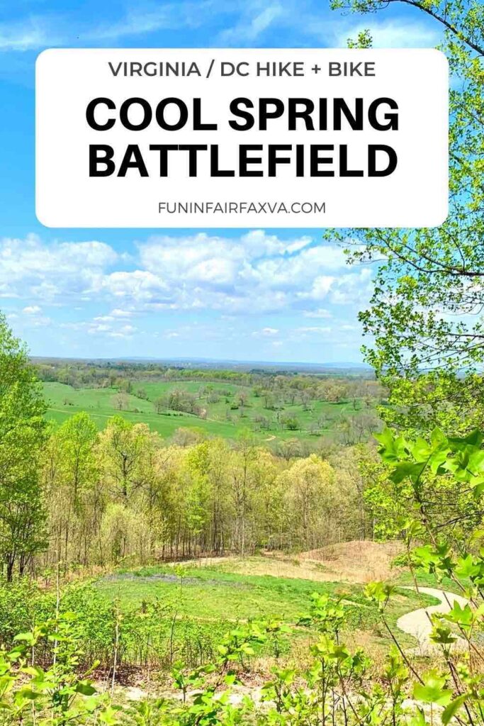 Take a Cool Spring Battlefield hike or bike ride by the Shenandoah River to beautiful views, interesting history, and a pretty waterfall. #Virginia #hike 