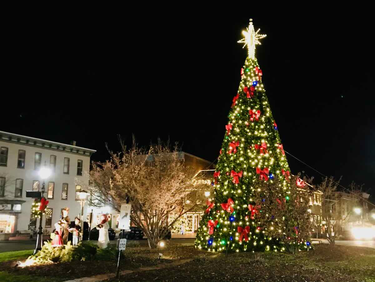 Downtown Decorations and Tree During Christmas in Gettysburg PA