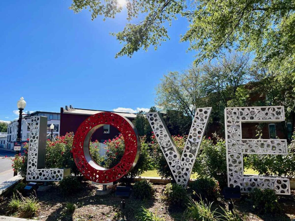 The Culpeper VA LOVE Sign uses film reels in a nod to the Library of Congress Audio-Visual Conservation site.