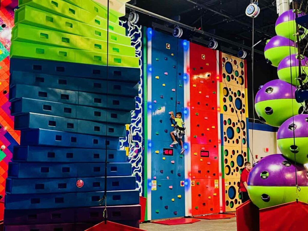 Colorful climbing W at  at Fun Land in Fairfax,  one of the Indoor Activities for Kids in Northern Virginia