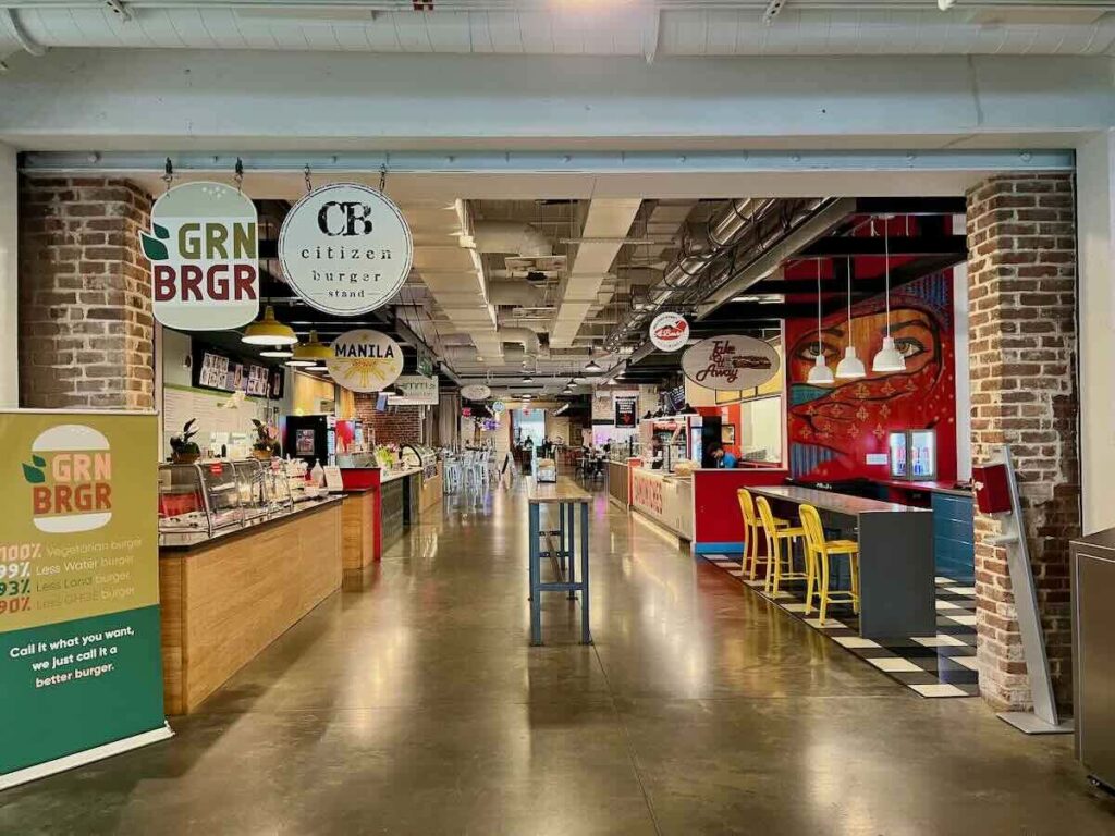 Food stalls at the Dairy Market Food Hall in Charlottesville VA