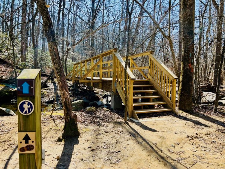 Bridge and Wolf Trap Trail markers