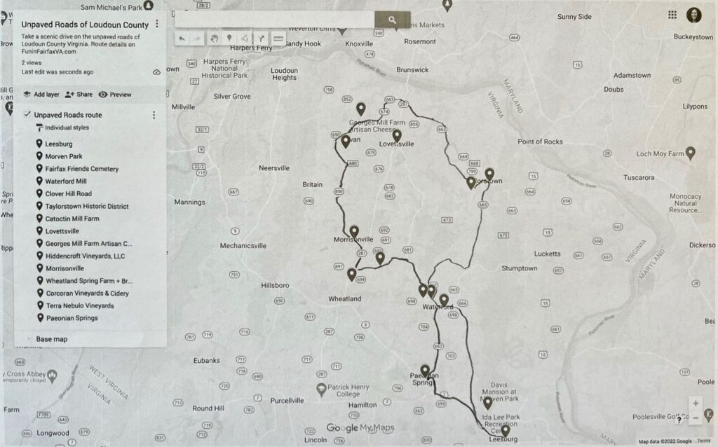 Loudoun County Unpaved Roads Map