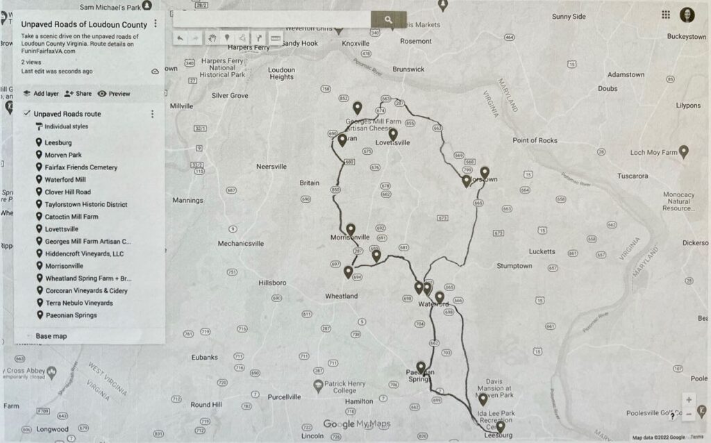 Loudoun County Unpaved Roads Map