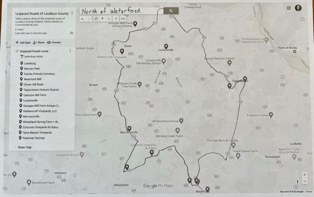 Unpaved Roads Near Leesburg Map Closeup