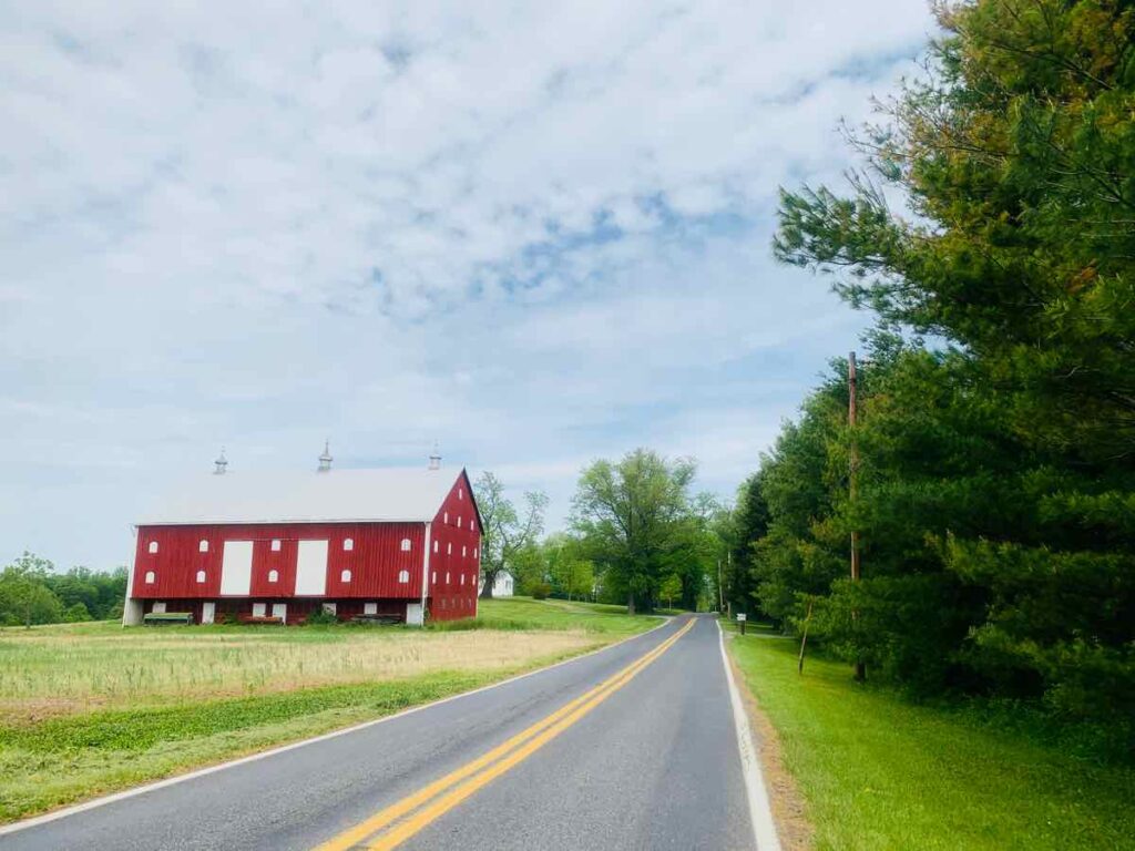 Farms line the road on a Virginia Maryland Border Scenic Drive