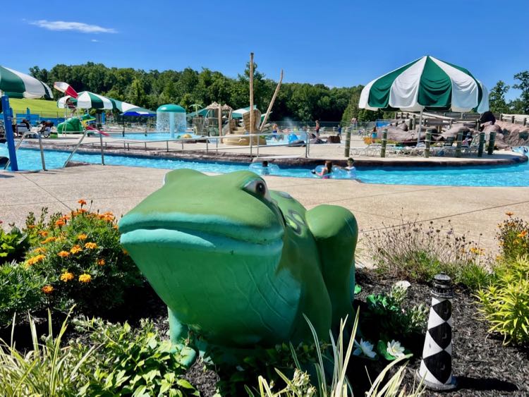 A giant frog welcomes visitors to Signal Bay Waterpark in Manassas Park Northern Virginia