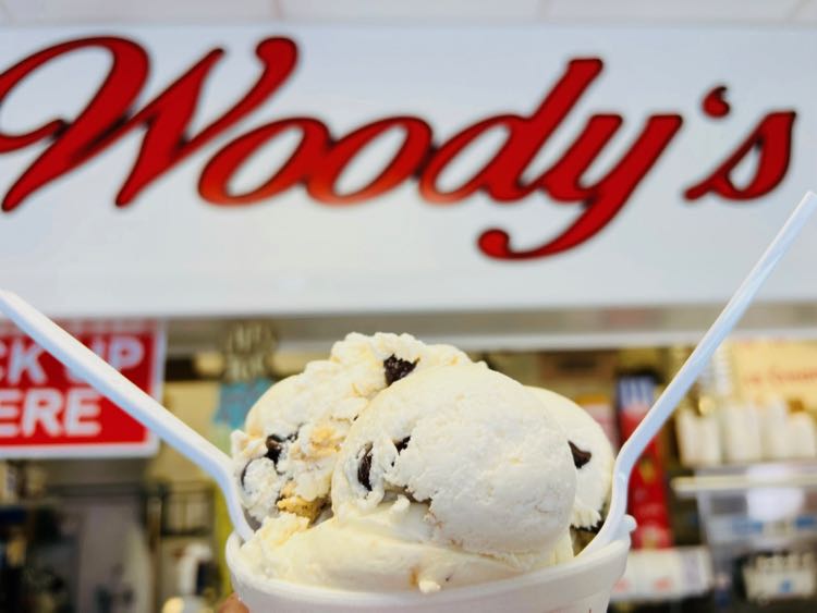 A cup of cookie dough from Woodys Ice Cream in Fairfax Virginia