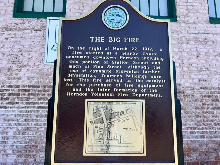 The Big Fire historical plaque in Herndon VA