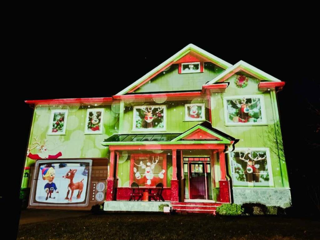 Projected Christmas lights display at 602 Birch St SW Vienna VA