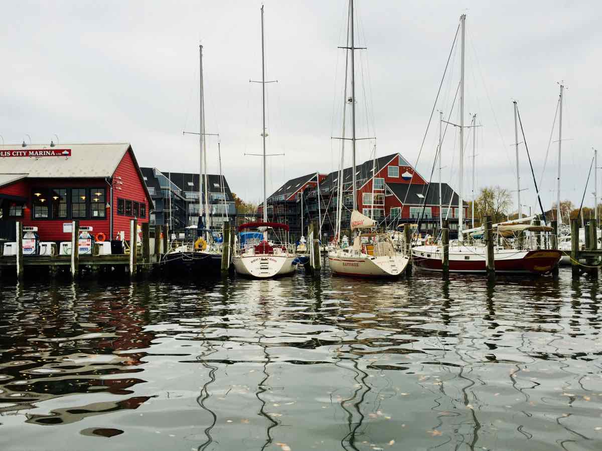 Annapolis Maryland Waterfront building and sailboats