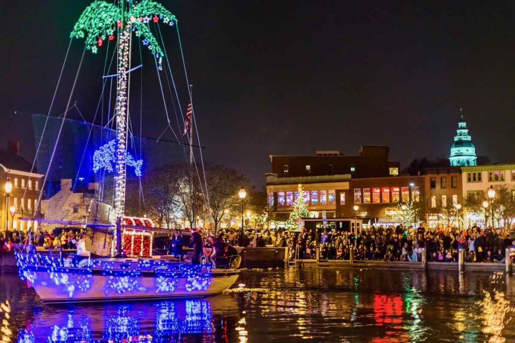 Annapolis Holiday Lighted Boats and Waterfront during Eastport Yacht Club Parade photo by Bob Peterson