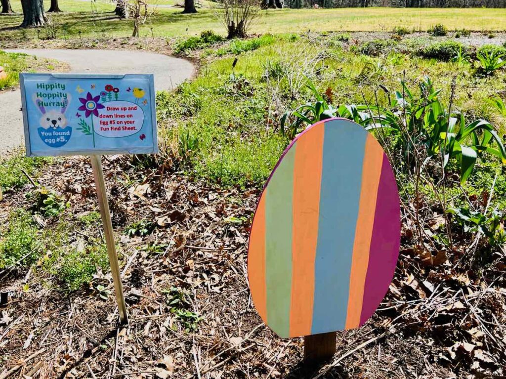 One of the fun giant eggs kids find on Easter Egg Hunts at Meadowlark Botanical Garden